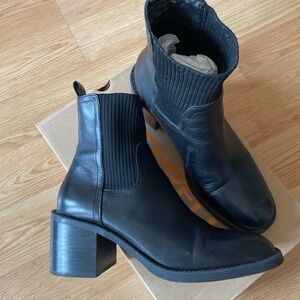 Black Chelsea Block Heel Ankle Boots -  Women